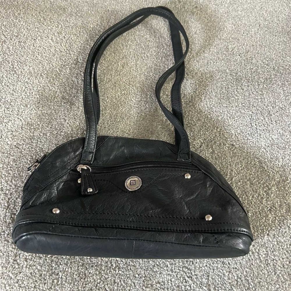 Stone Mountain Women's Black Leather Shoulder Bag Silver Hardware